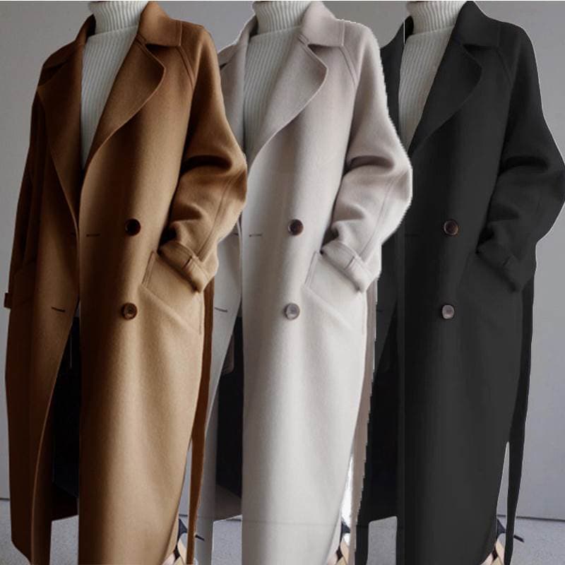 Women's Woolen Coat 2024 Autumn and Winter New Korean Style Long Fashion Loose Over-The-Knee Waist-Tie Woolen Coat for Women