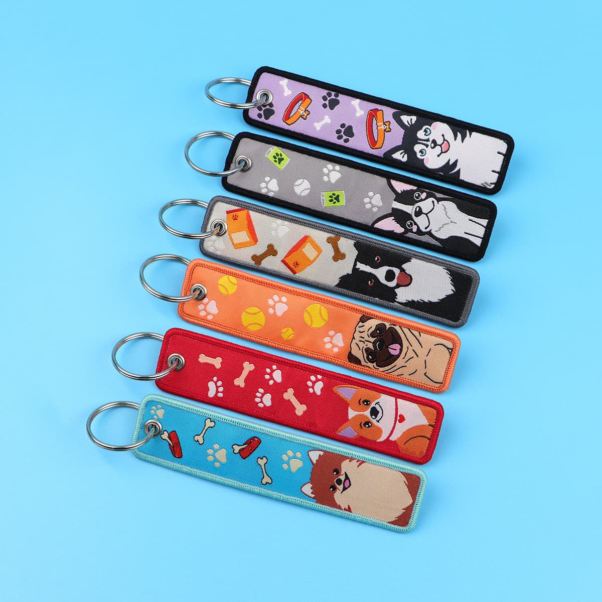 Cartoon Dog Woven Label Keychain Student Campus Backpack Charm Fabric Keychain Accessory Key Ring