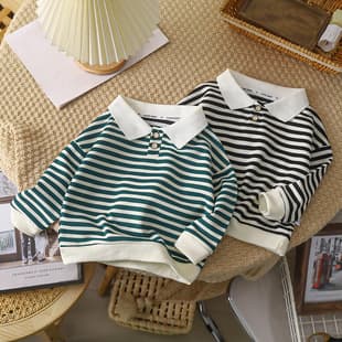 Children's Long-Sleeve Polo Shirt 2026 New Fall Arrival Boys and Girls Top Mid-Kids Fashionable Striped Collar Base Layer