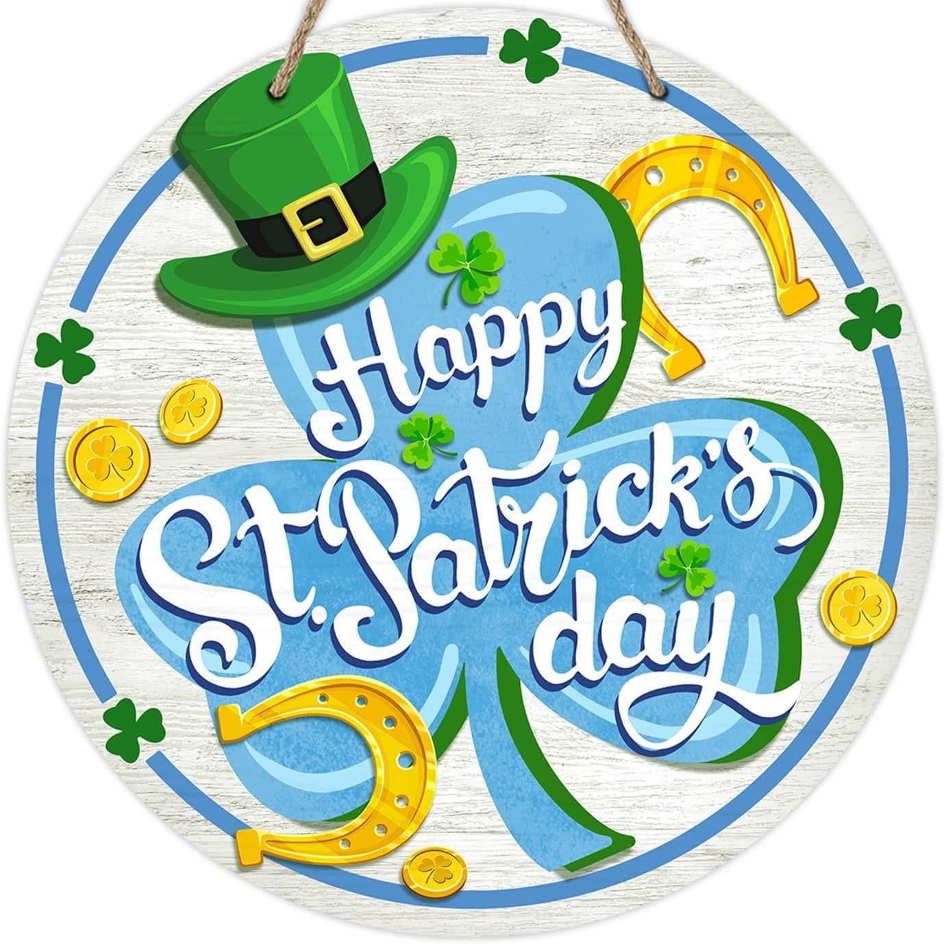 Cross-border Amazon St. Patrick's Round Clover Door Sign, Wooden Garden Entrance Indicator, Festive Wall Hanging