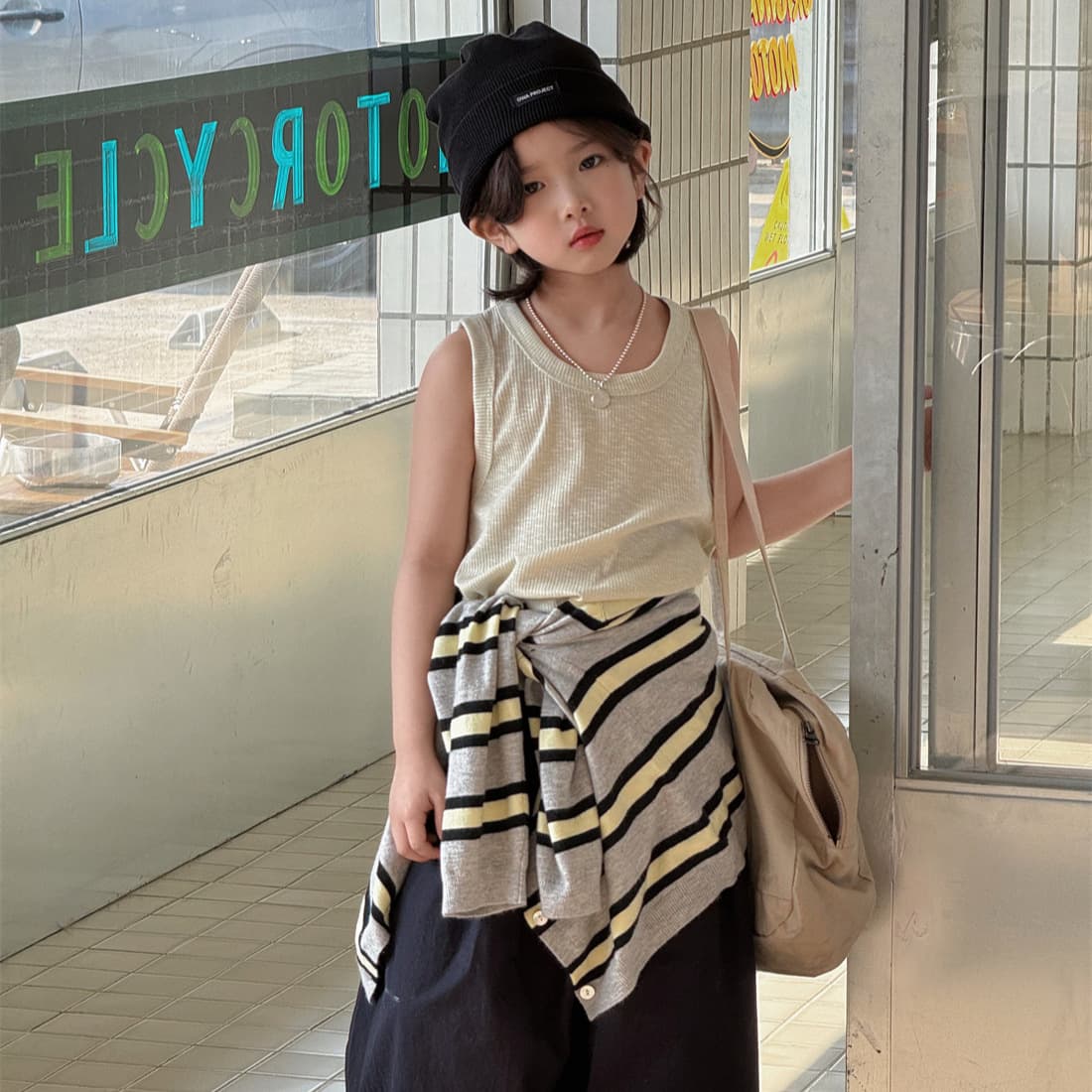 Cheese and Meow Boys' Vest 2026 Spring Korean Style Ribbed Knit Skin-Friendly Loose Fit Versatile Sleeveless Top Trendy