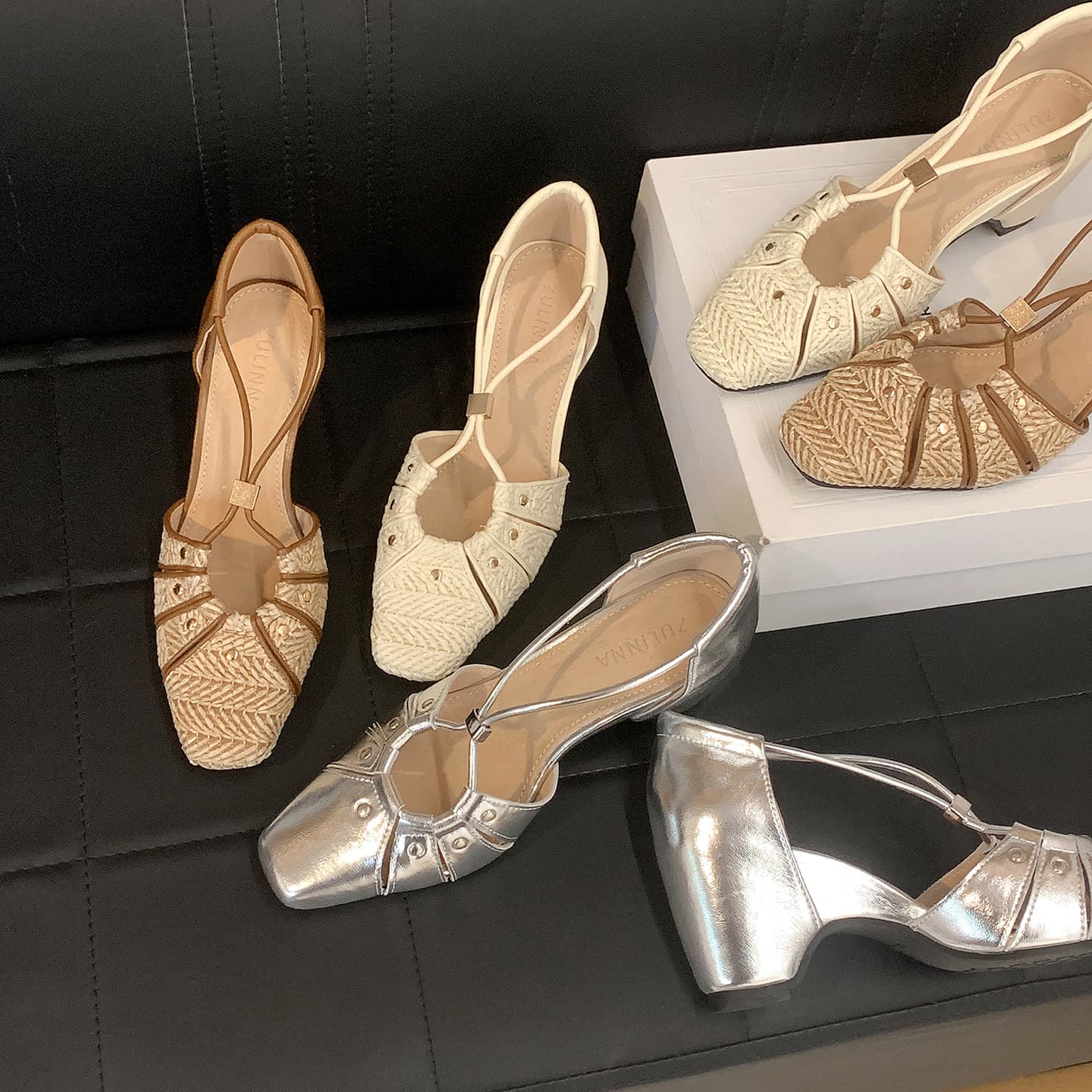 8cm Raised Woven Hollow Cross-Strap Sandals for Women Summer New Versatile Chic Hollow Sandals