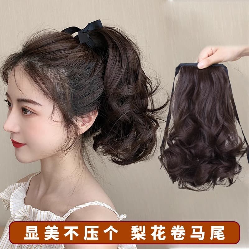 Wig Ponytail for Women, Micro-Curly Short Ponytail, Pear Blossom Curl Short Style, Natural High Ponytail with Tie Design