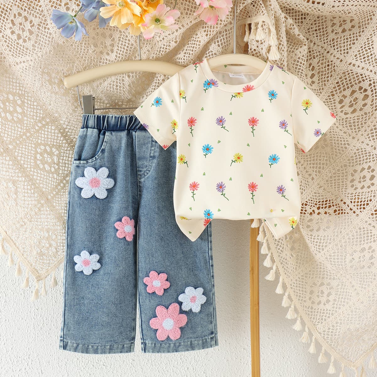 Baby Clothing Kids Set Children Outfit Short Sleeve T-Shirt + Blue Pants Two-Piece Set