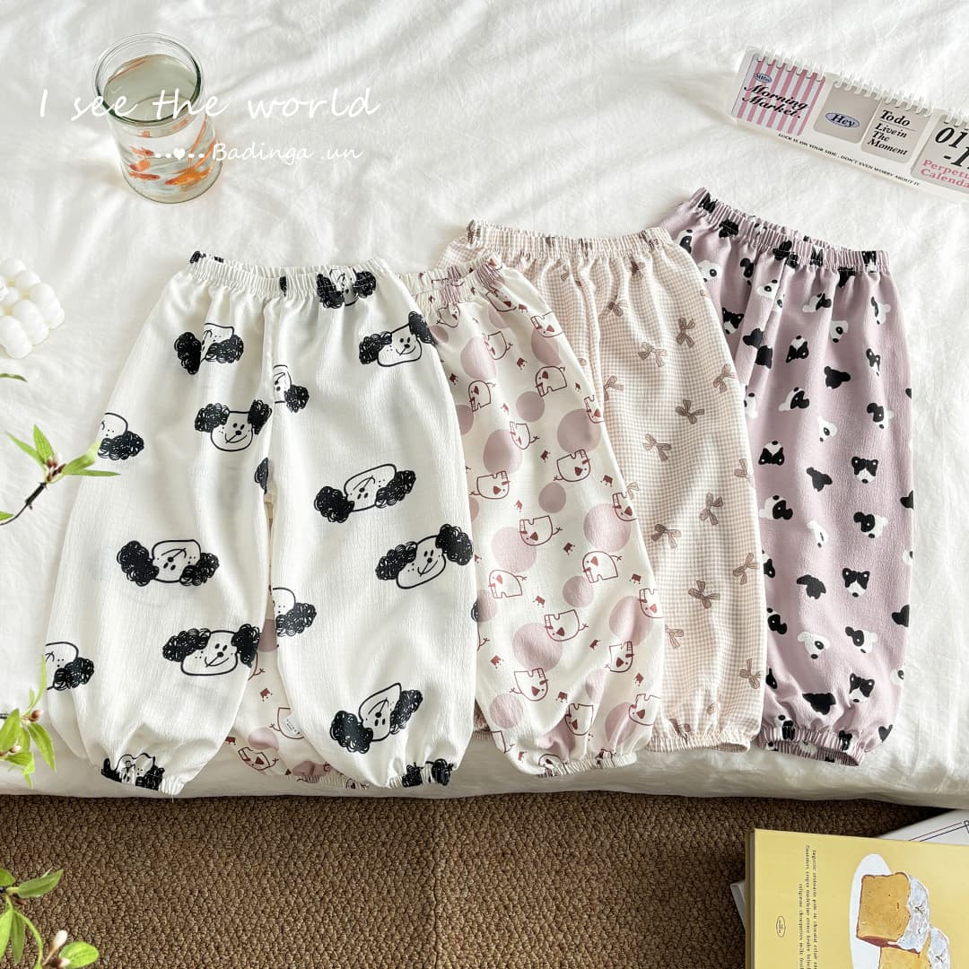 Children's summer anti-mosquito pants for boys, printed bubble cotton straight leggings for baby girls, cute loose anti-mosquito trousers