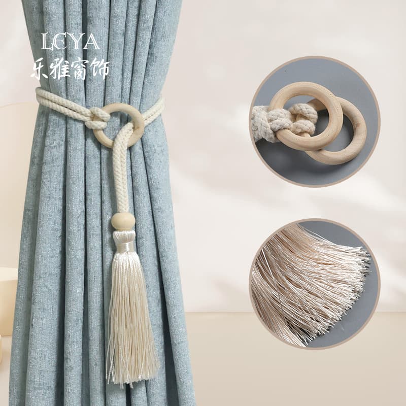 Nordic Curtain Tieback with Wood Rings, Tassels, Wood Beads, Three-Color Drop Tassels, Cotton Rope Home Decor 2025 New Style Tie Belt