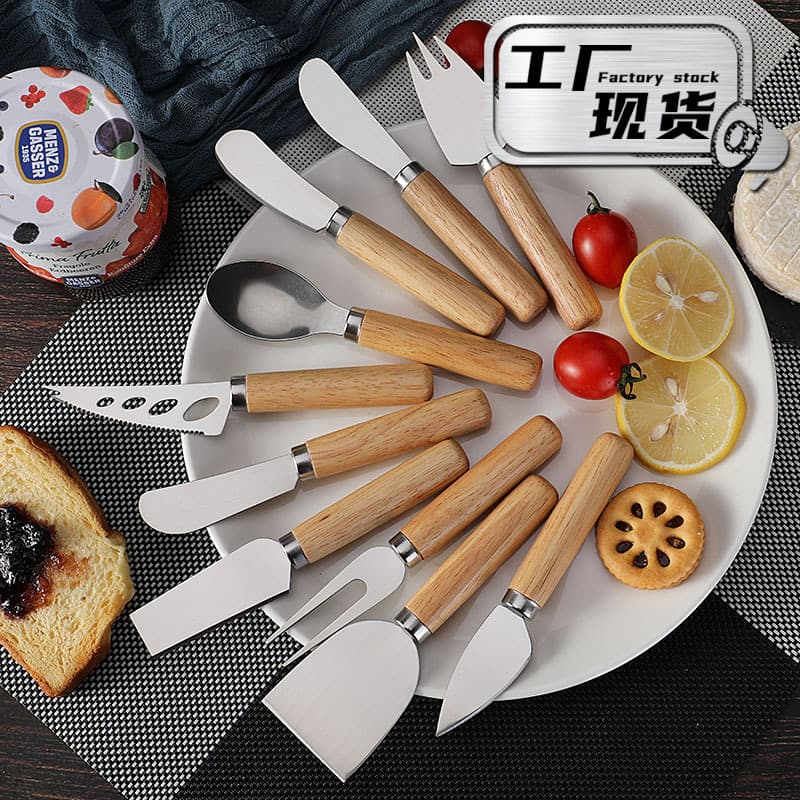 Stainless Steel Cheese Tool with Rubber Wood Handle Butter Cheese Knife Home Use Cheese Knife Fork Stock Available in Yangjiang