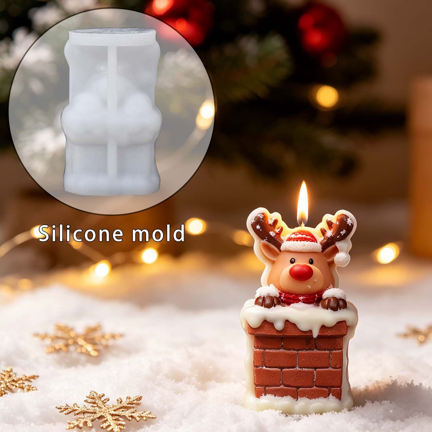 Christmas chimney elk scented candle mold diy holiday decoration ornaments cartoon deer silicone mold