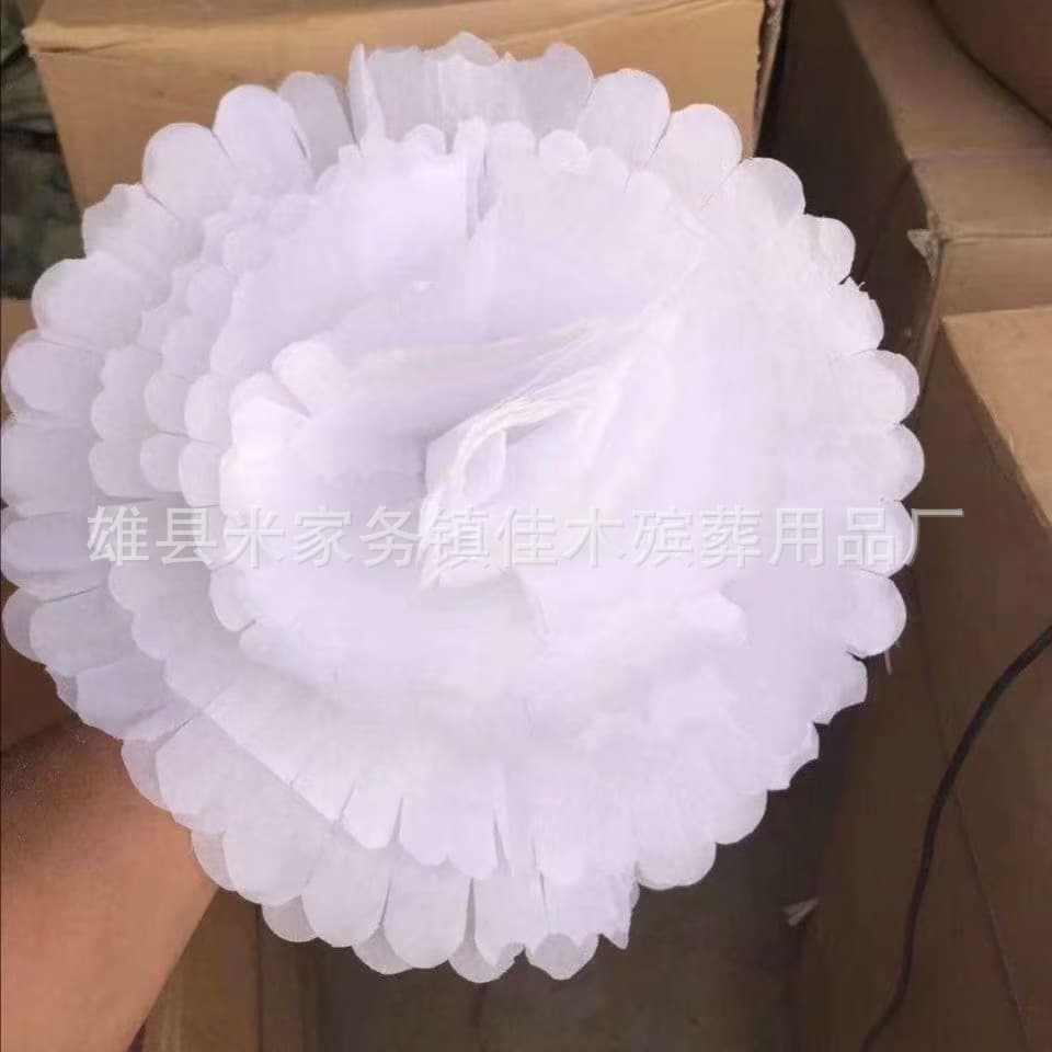 Comprehensive Range of Funeral Paper Offerings: Large White Flowers, Vehicle Decorations, and Memorial Hall Arrangements
