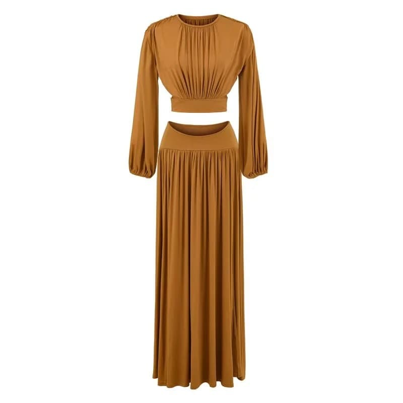 Premium Casual Two-Piece Set: Long-Sleeve Top with High-Waist Split Skirt for Women, Autumn Style