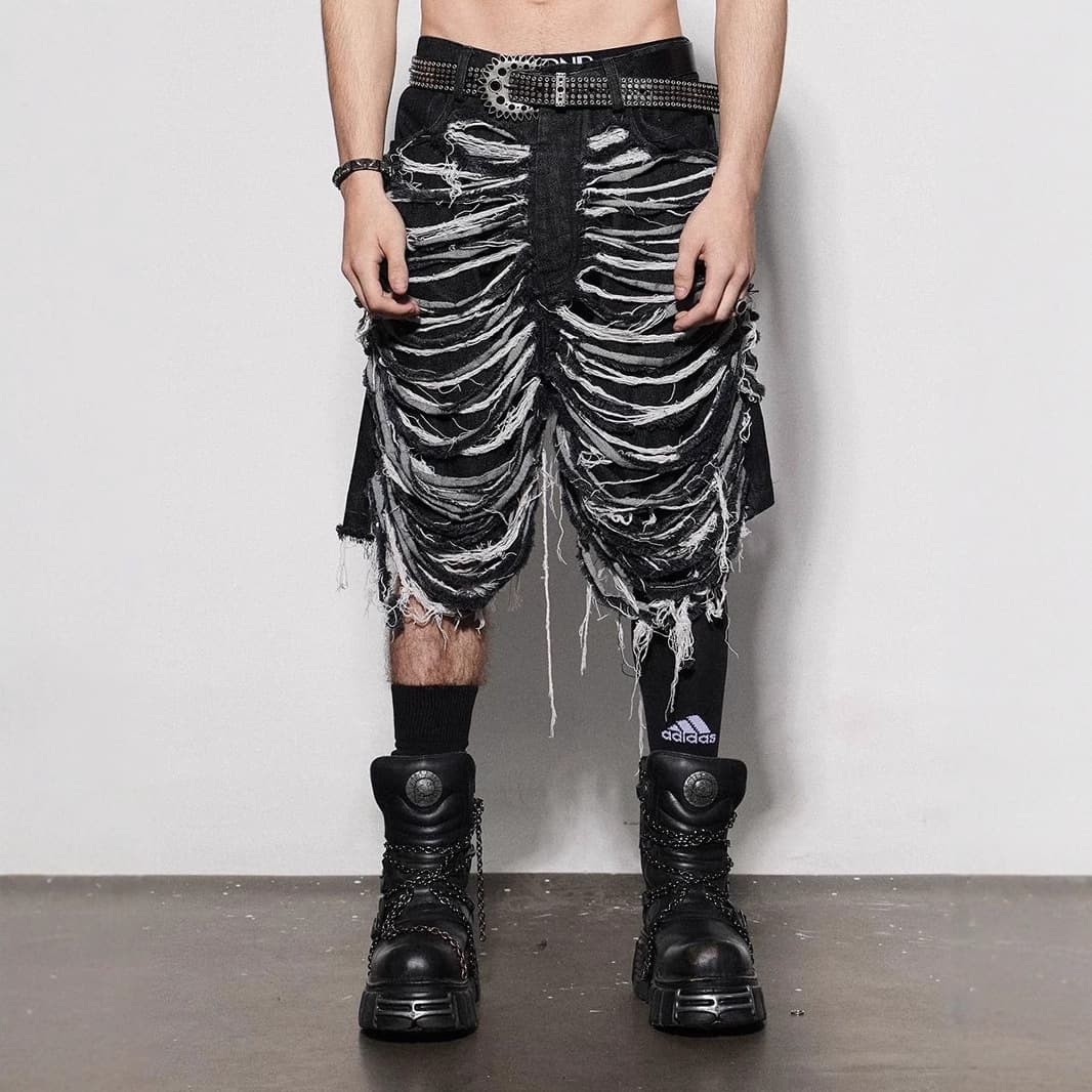 2025 Summer Original Niche Design American Street Heavy Washed Cut and Destroyed Denim Capri Shorts