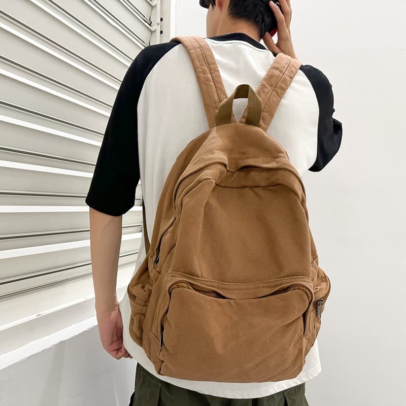 Amazon same style College student backpack schoolbag American vintage canvas bag hip hop style couple casual backpack
