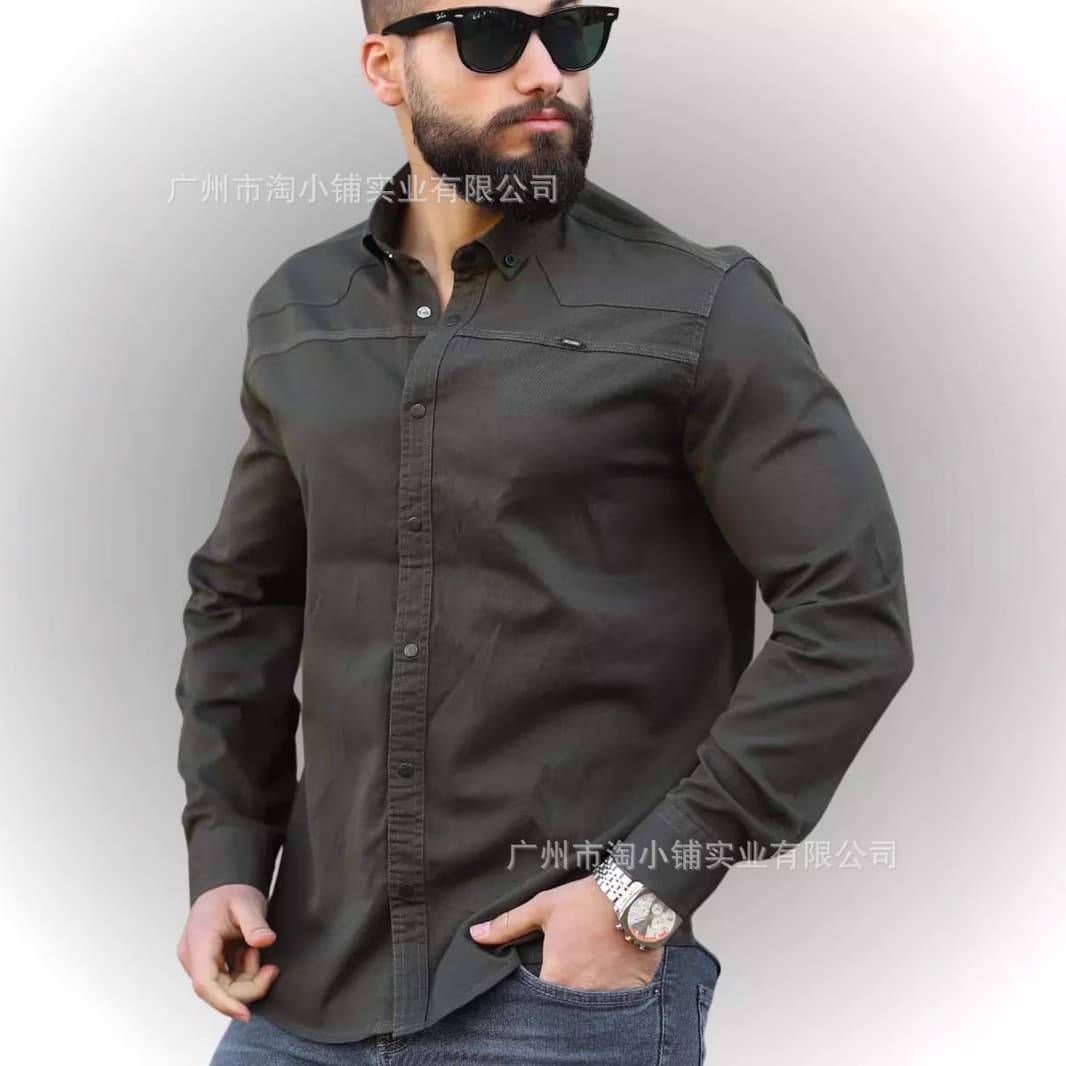 Men's Spring 2025 New Loose Fit Long Sleeve Work Shirt with Stretch for Commute and Casual Wear