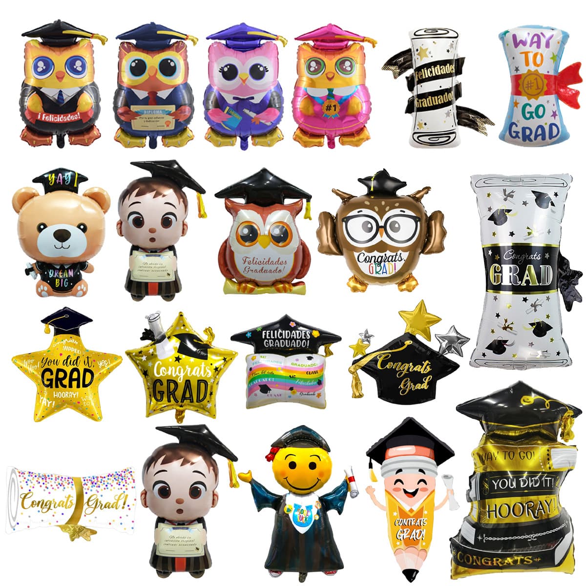 Graduation Ceremony Party English Spanish Decorative Balloon Doctor Hat Certificate Graduation Owl Pat Aluminum Balloon