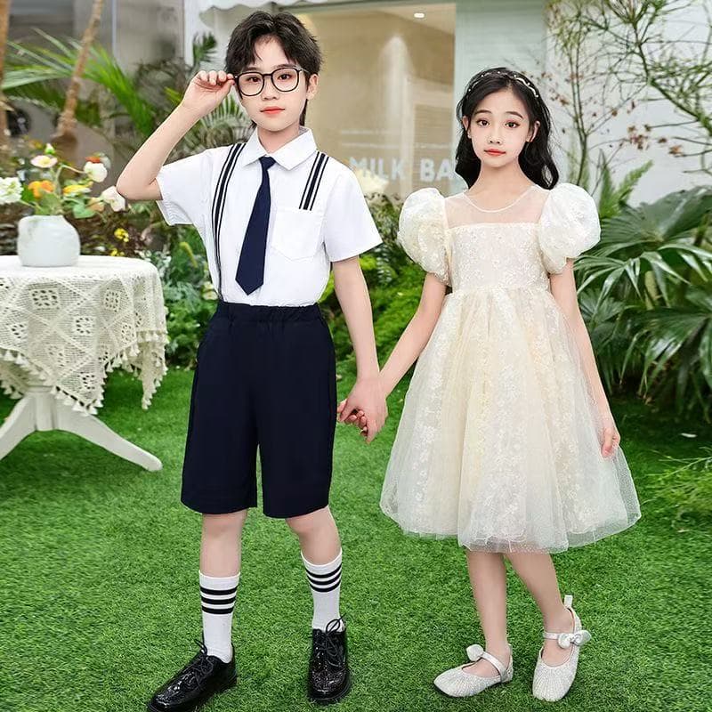 Children's Performance Clothes Primary School Students Poetry Recitation Chorus Stage Performance Clothes Summer Children's Graduation Photo Class Clothes