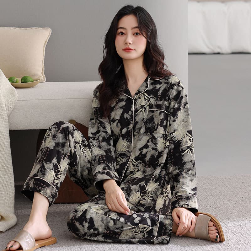Women's Soft Pajamas, Spring and Autumn Pure Cotton Long-Sleeve Pants, Middle-Aged Mothers, Autumn Loose Plus Size Homewear Set