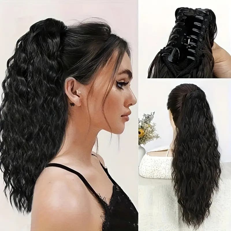 Women's Cornrow Curly Ponytail Hair Extension with Clip, High Ponytail Braid with Shark Clip