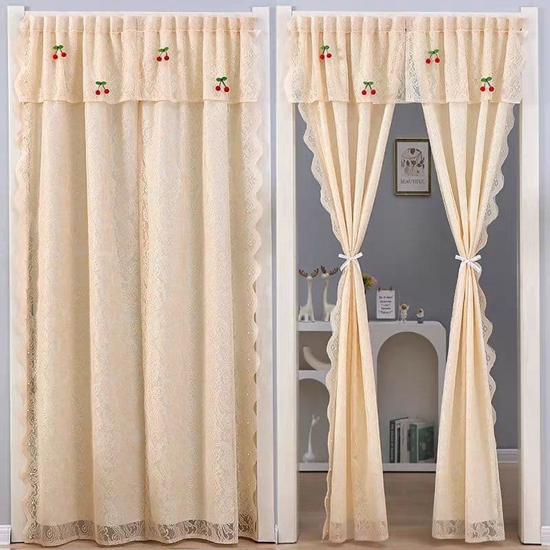 Home Door Curtain Lace Curtain Partition Door Curtain Fabric Blocking Decorative Sheer Curtain Retractable Hanging Curtain for Privacy