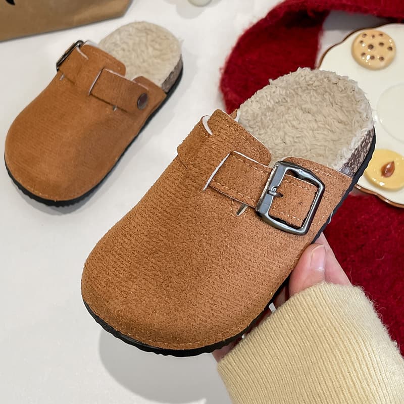 Winter Children's Slippers Comfortable Home Warm Fleece-Lined Unisex Closed-Toe Furry Slides Casual Outdoor Birkenstock