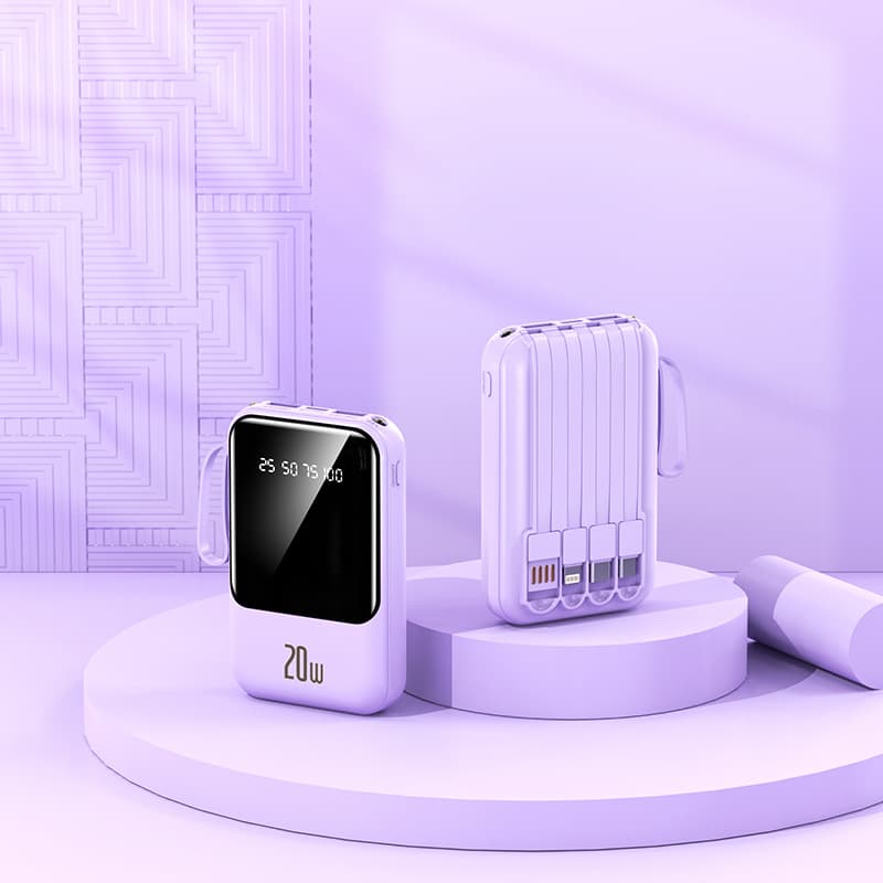 Power Bank 10000mAh Large Capacity Compact Portable Fast Charging Universal Power Bank with Built-in 4 Cables