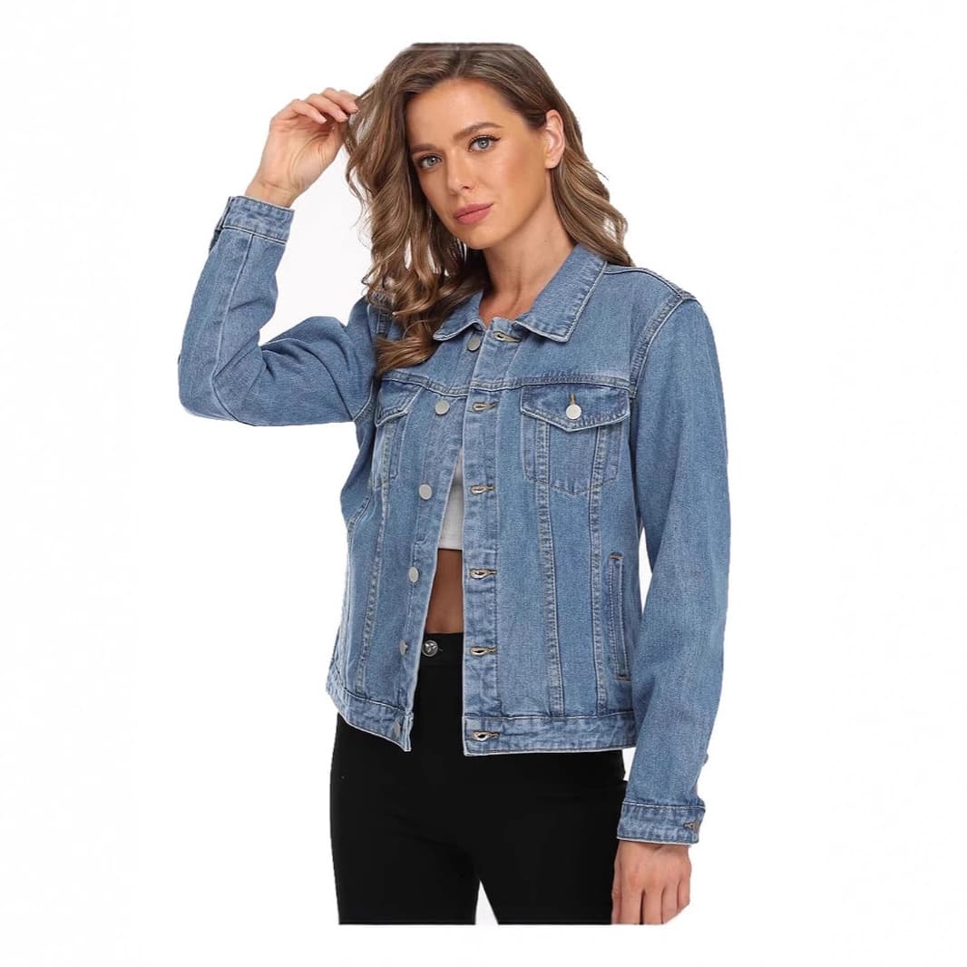 2025 European and American Cross-Border Fashion New Slim Fit Notched Lapel Single-Breasted Short Denim Jacket Women