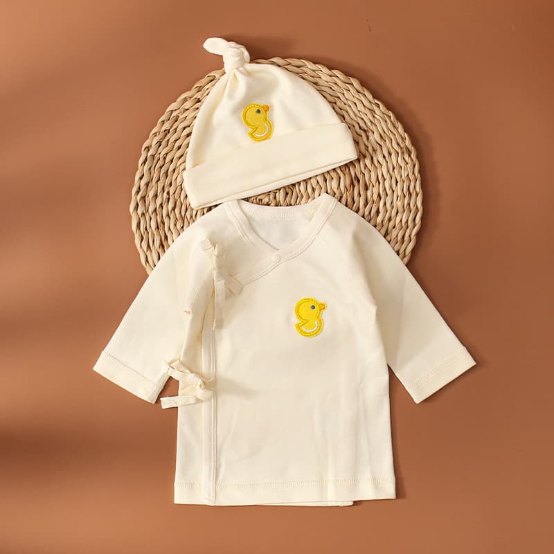 Newborn Baby Boy Monk Style Bodysuit, Unbleached Cotton, Size 52, 0-3 Months, Pure Cotton Class A, Infant Top, Spring/Autumn Delivery Room Wear