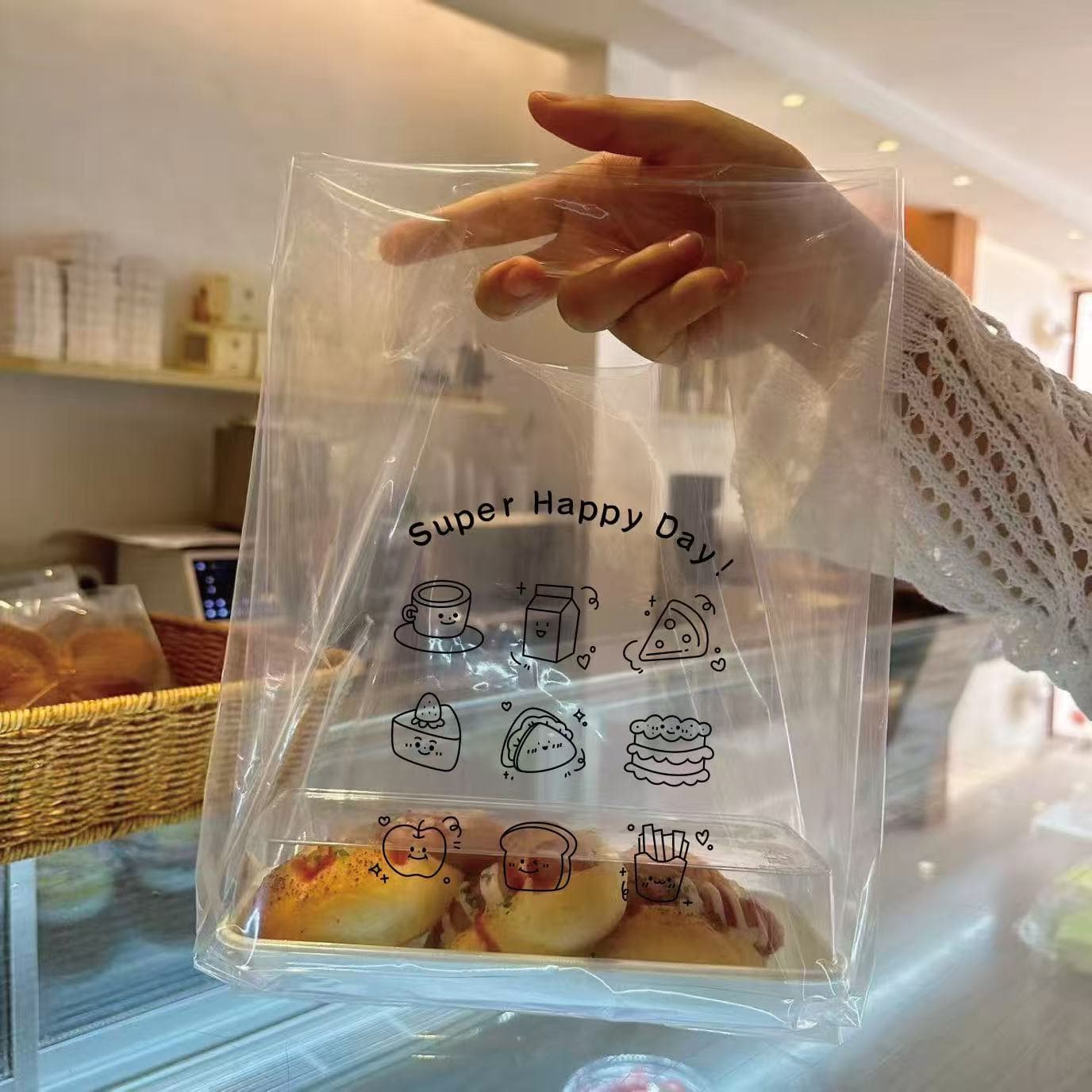 Commercial Transparent Thickened Handle Bag, Bakery Plastic Bag, Baking Dessert Packaging Bag, Hand-Carry Takeout Bag