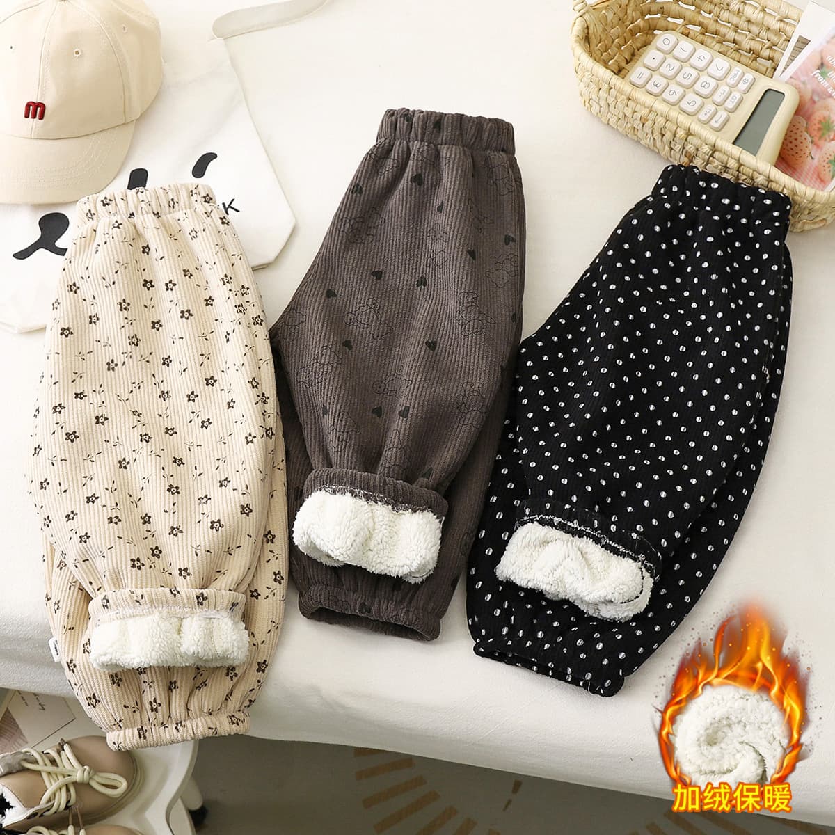 Winter baby boys' children's pants girls' sweatpants plus velvet pants children's pants new warm pants children's clothing thickened outer wear
