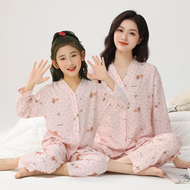 Cotton Silk Family Pajama Set for Family of 3 or 4, Women's and Children's Sleepwear, Home Air Conditioning Outfit