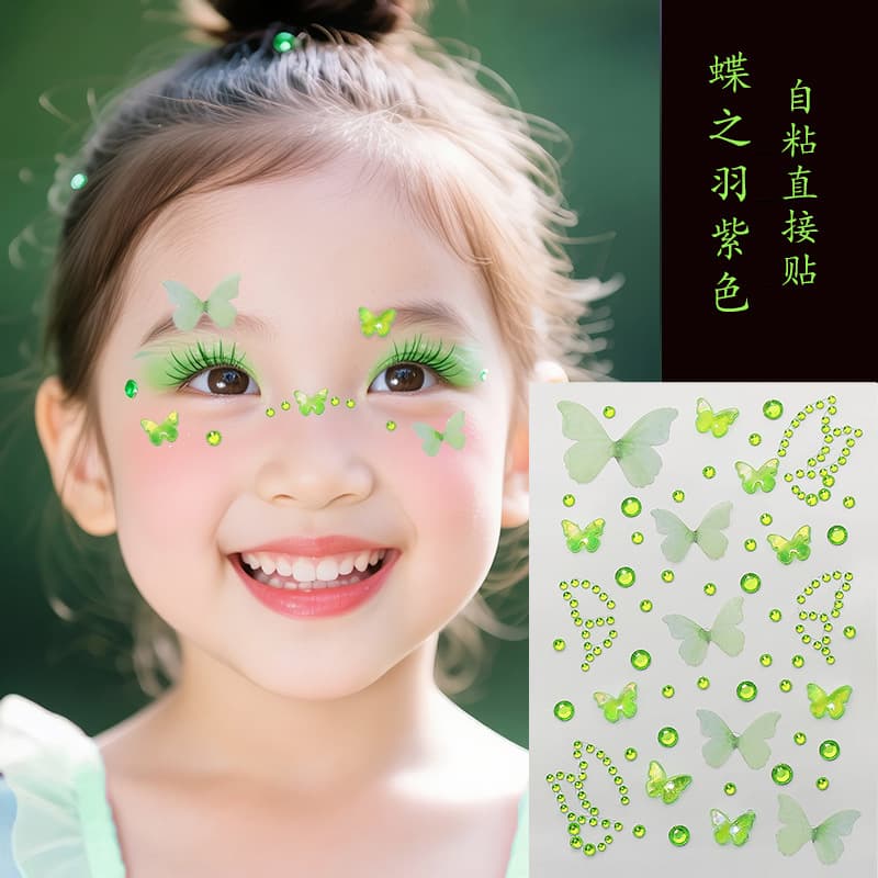 Music Festival Tulle Butterfly Rhinestone Children's Stage Makeup Face Eye Corner Bow Decoration DIY Makeup Stickers