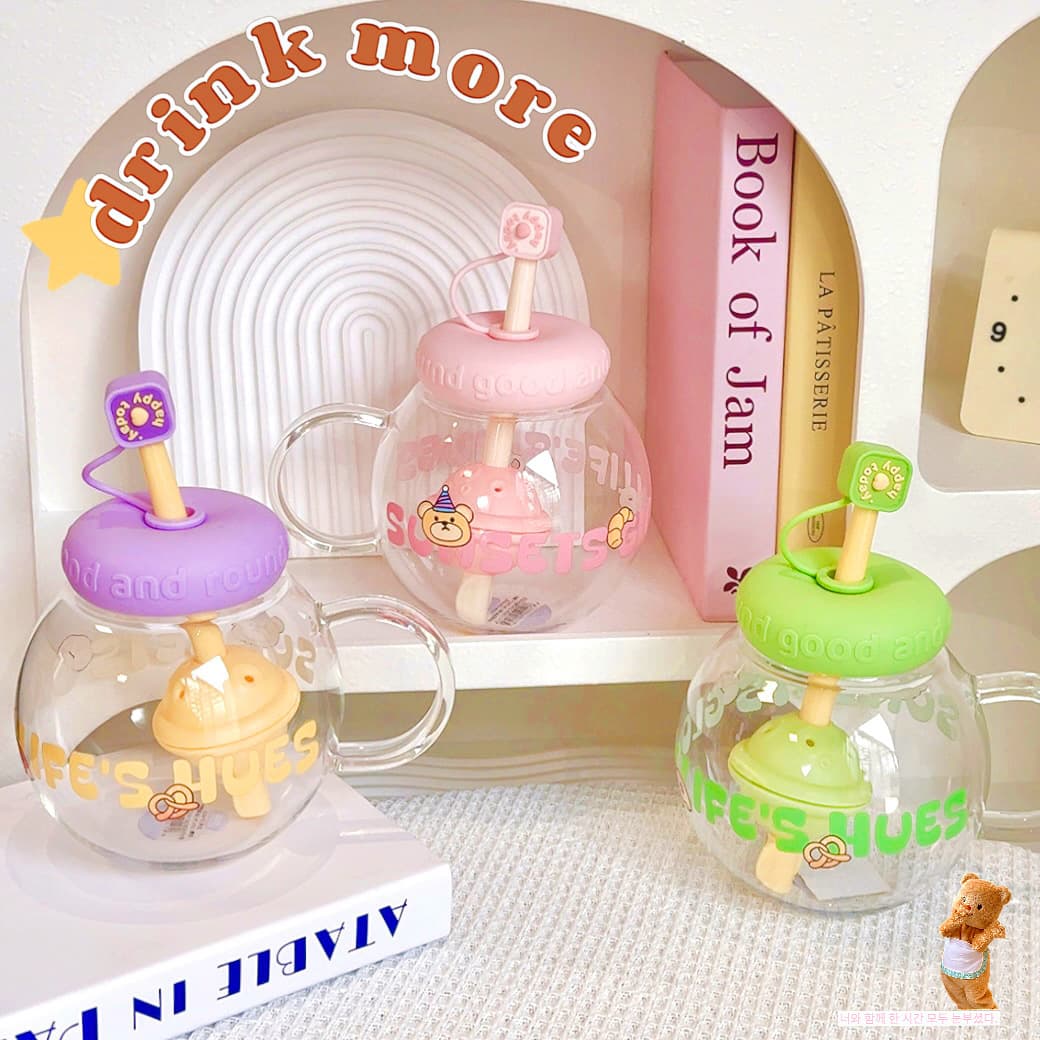 Chubby Girl Glass Cup Cute High-Creativity Straw Cup with Filter, Heat-Resistant Tea Infuser Handle Water Cup