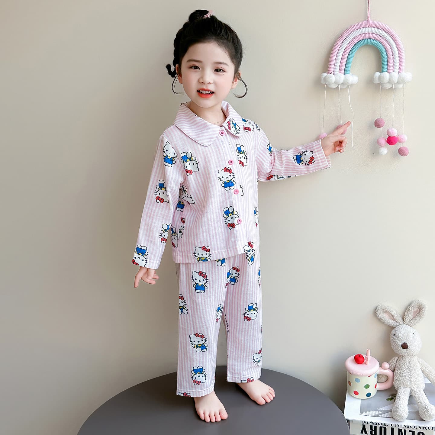 Young Girls' Pajamas Spring/Fall 2026 New Arrival Baby Girls' Trendy Cartoon Gauze Homewear Kids' Autumn Set