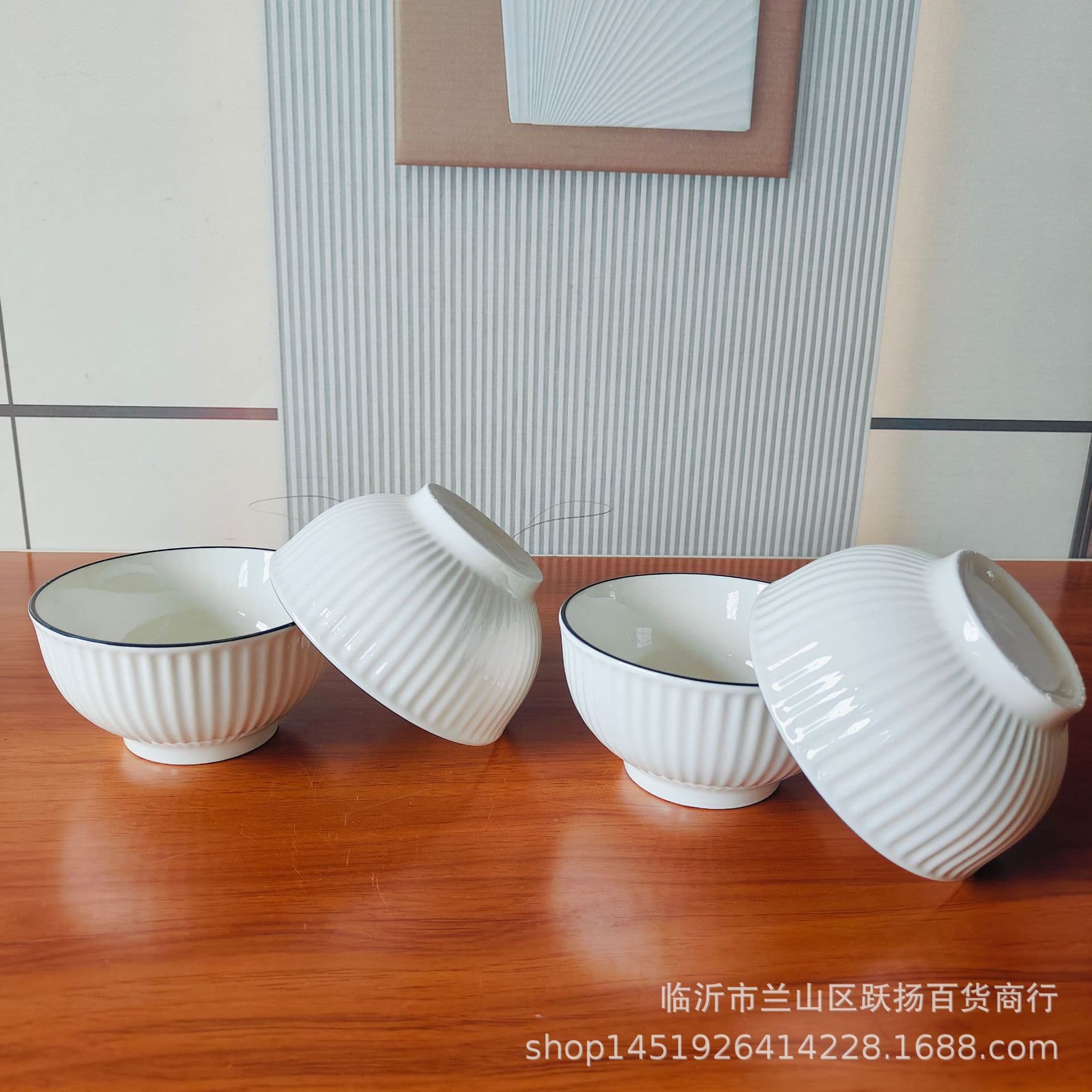 5-inch Yamada bowl white porcelain black edge ceramic bowl salad bowl household rice bowl soup bowl instant noodle bowl tie free microwaveable