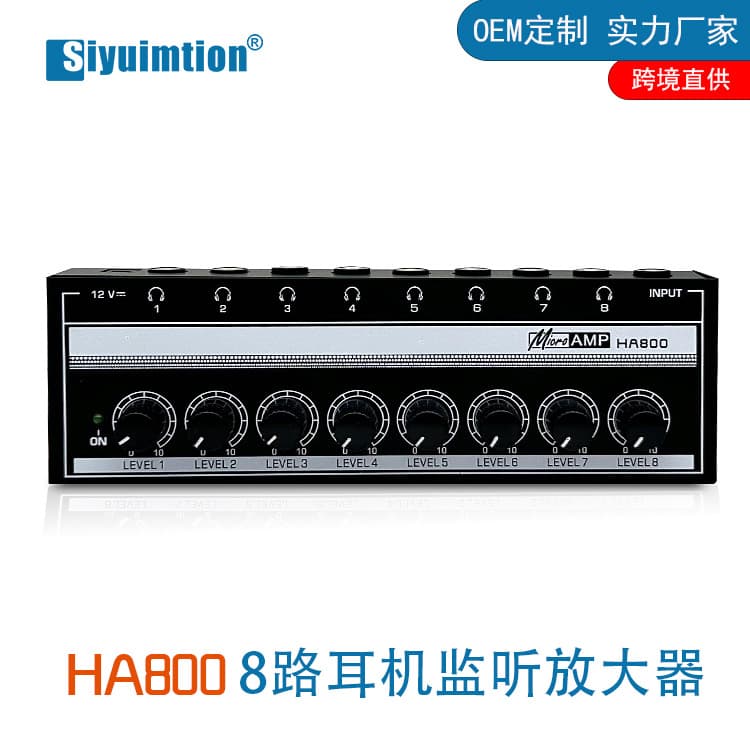 HA800 8-Channel Headphone Amplifier Monitor Headphone Signal Distributor 1-In 8-Out Monitor Amplifier
