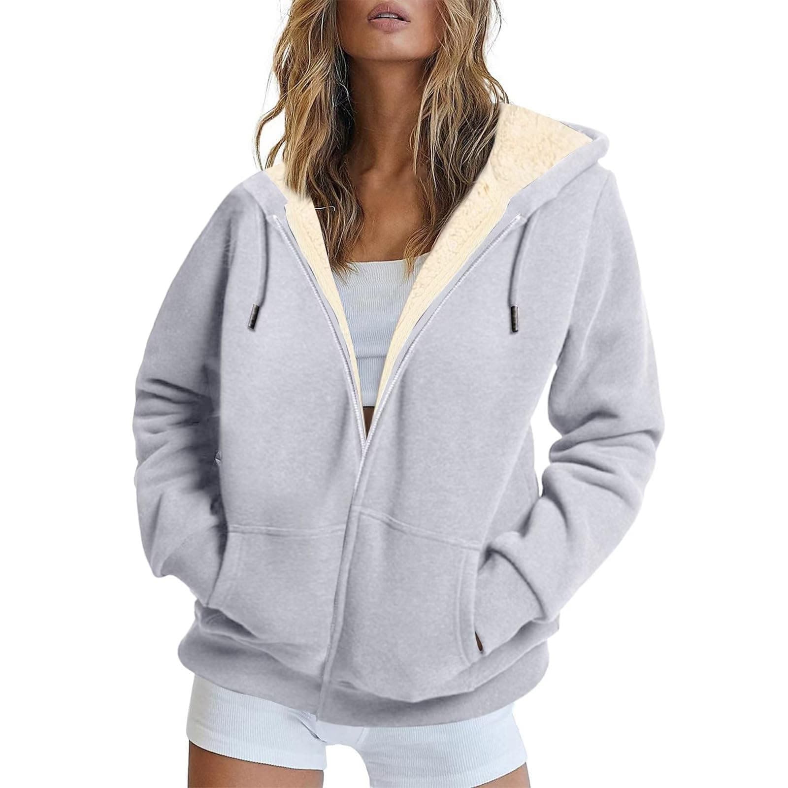 Women's Fleece Hoodies Zip Up Casual Lined Hoodies for Winter