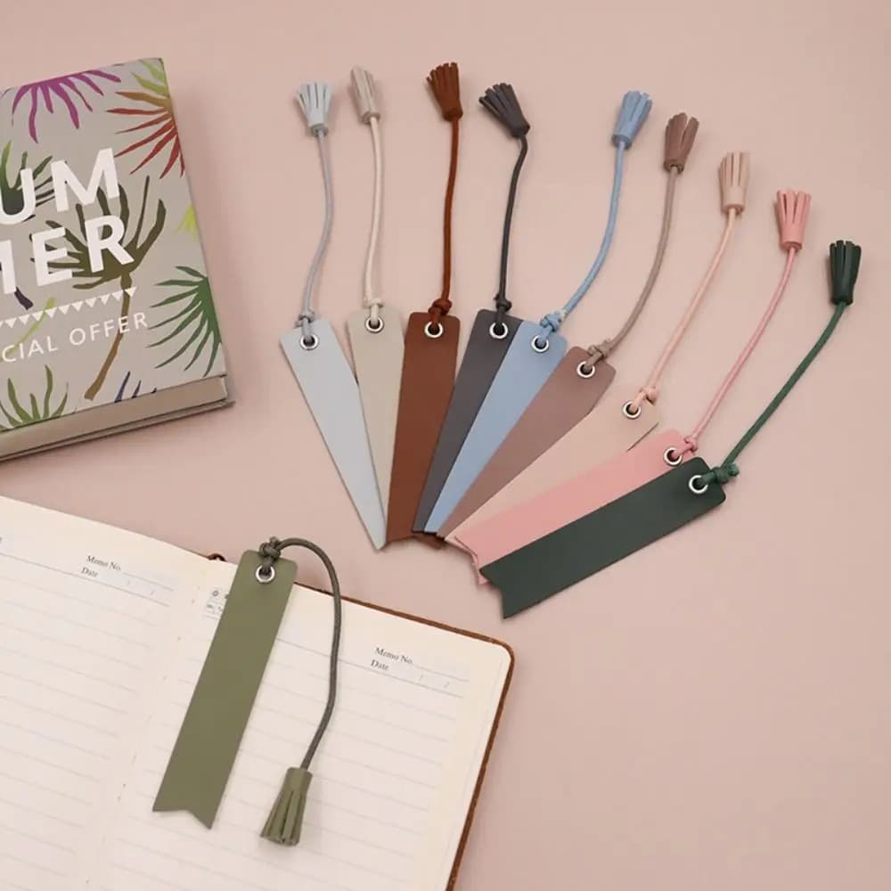 Trendy Leather Tassel Bookmark Handmade Vintage Reading Marker Dual-Sided Book Corner Page Clip
