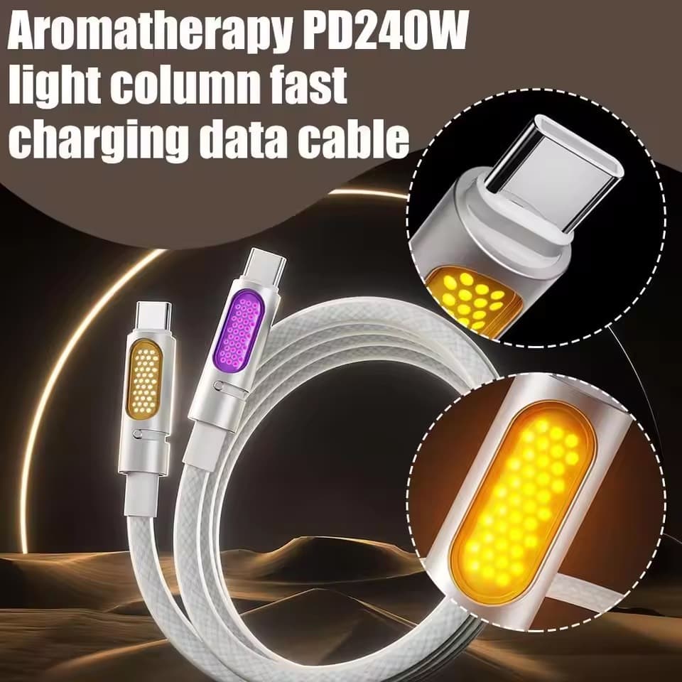 Cross-border Aromatherapy Seven-Color Breathing Light PD 65W Data Cable for iPhone 15 16 Fast Charging Charger Cable