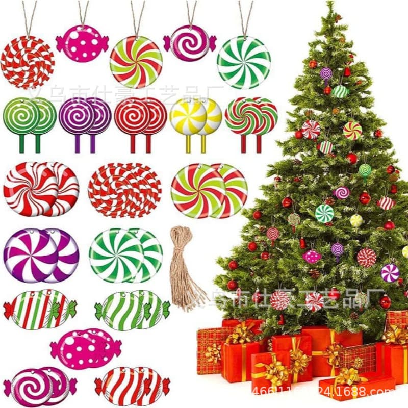 Hot Selling Cross-border Candy Wooden Cane Lollipop Creative Decoration Christmas Ornament Candy Main Image Christmas Tree Pendant