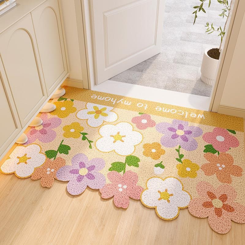 Coil Loop Doormat Flower Anti-Slip Mat Dirt-Resistant Mat for Entrance Door Home Use Cuttable Mat