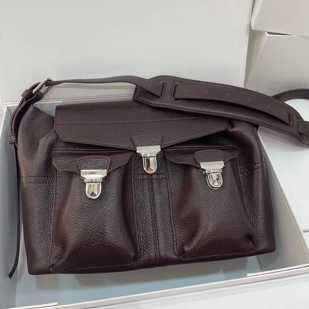 lemair* New Gear Bag Vegetable Tanned Genuine Leather Motorcycle Bag Large Capacity Vintage Messenger Bag Trendy Shoulder Bag
