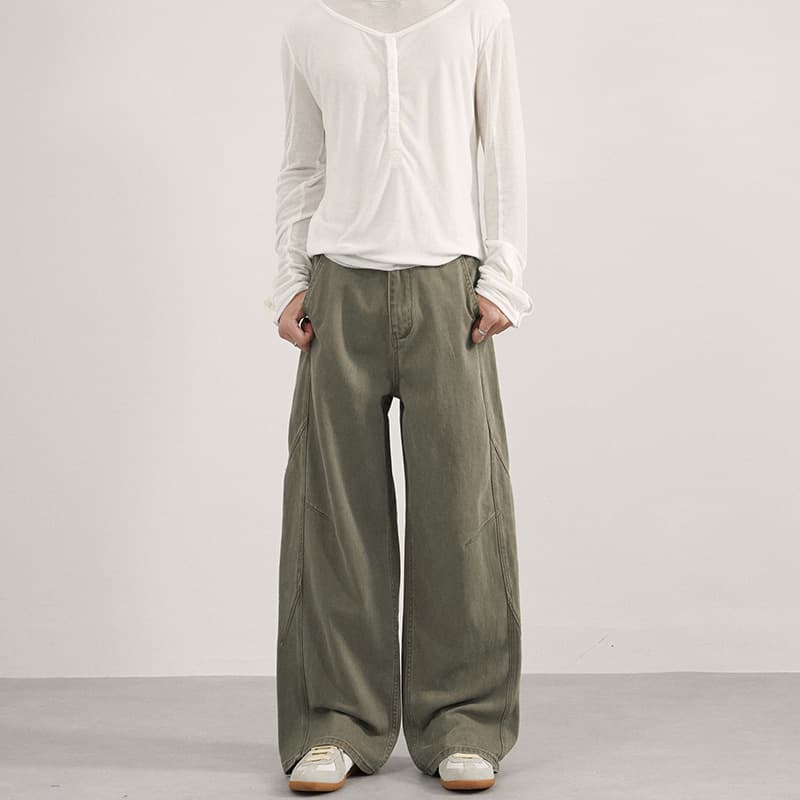 LKTM Men's American Retro Deconstructed Design Washed Casual Pants, Loose-Fit Pleated Straight-Leg Draped Trousers for Men and Women