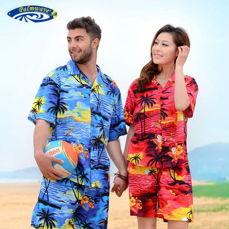 Couple Beach Shirt Set Hawaiian Casual Short Sleeve Shirt for Men and Women Cotton Print Plus Size Loose Fit Couple Style