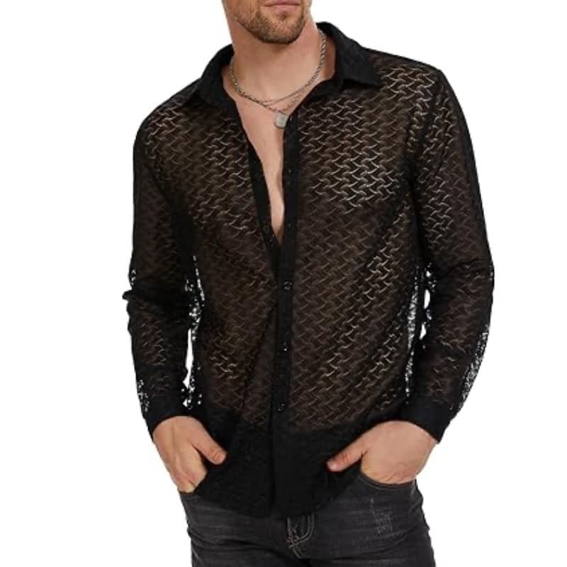 In Stock European Style Men's Shirt Fashion Print Casual Long Sleeve Loose Fit Top
