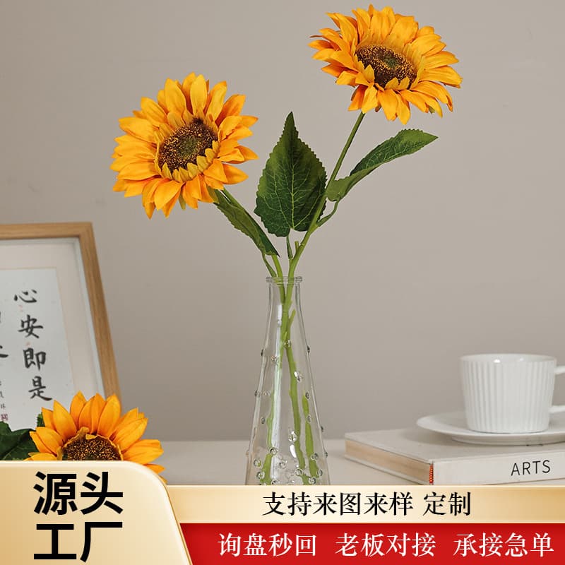 Artificial Single Sunflower Wholesale for Home Living Room Decor Wedding Floral Arrangement Props Fake Flowers Factory