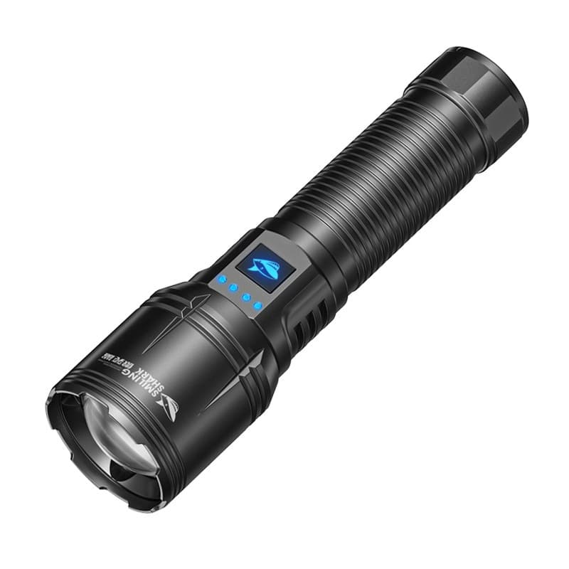 Smile Shark Aluminum Alloy Outdoor High Brightness Zoomable Long Range Flashlight with Battery Indicator, Long Range Near and Far Lighting