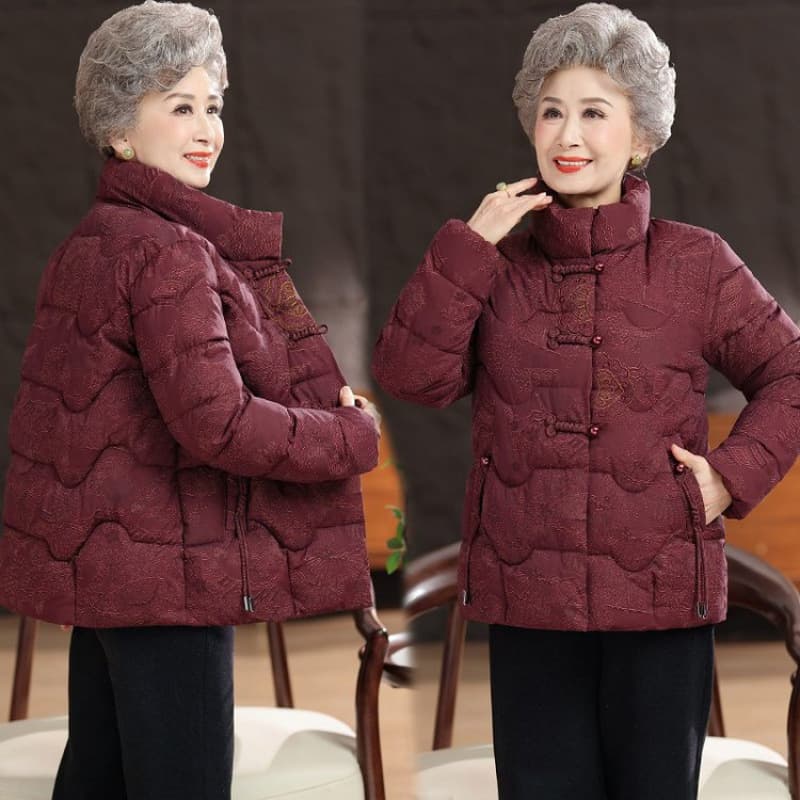 Plus Size Extra Large 200 lbs Down Cotton Coat for Middle-aged and Elderly Women Short Winter Jacket for Grandma 60s 70s Mom Winter