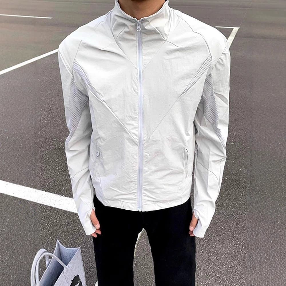 Black Stand Collar Sun Protection Jacket Men Summer Mesh Breathable Quick-Dry Thin Coat Sports Outdoor Cycling Casual Jacket Trendy