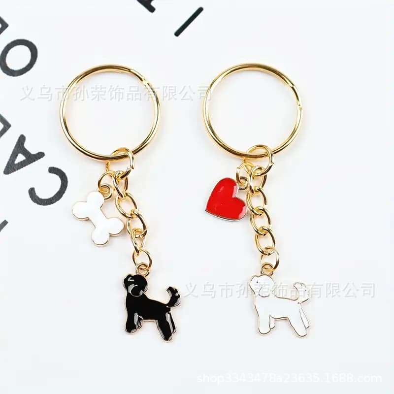 New Mini Dog and Heart Bone Keychain Set Couple and Pet Lover Accessories Keychain