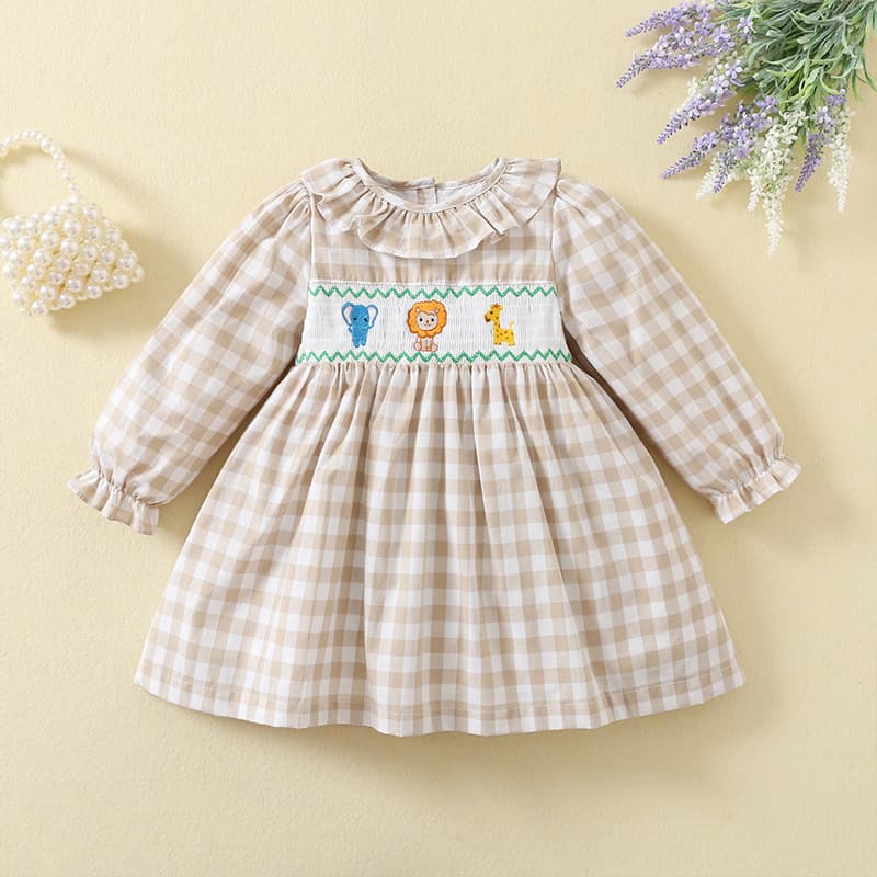 Spring and Autumn long-sleeved children's skirt, cute wrap dress for small and medium-sized children, double-layer gari soft cotton plaid princess skirt