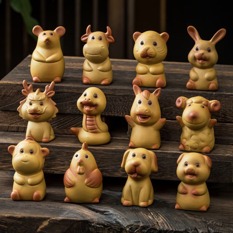Purple sand zodiac sign creative cute cute cow ceramic yellow clay ornaments can raise tea pet tea player home decoration